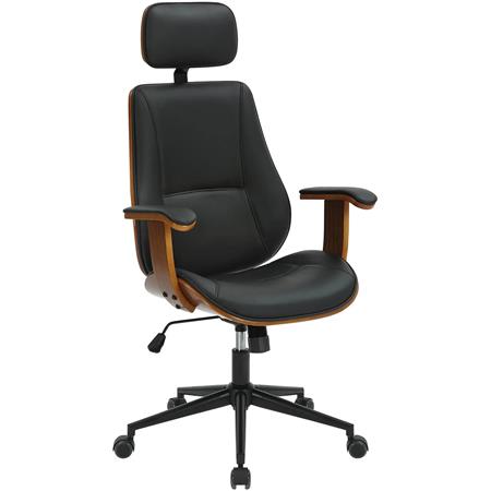 Chaise de Bureau TUFI, Style Scandinave, Bois couleur Noyer et Cuir, Noir