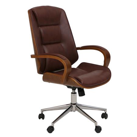 Chaise de Bureau CLARIN, Style Scandinave, Rembourrage Épais, Bois couleur Noyer et Cuir, Marron