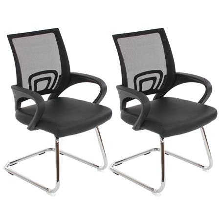 Lot de 2 Chaises Visiteur Ergonomiques SÉOUL NET, très commodes, en Maille et Cuir, Noir