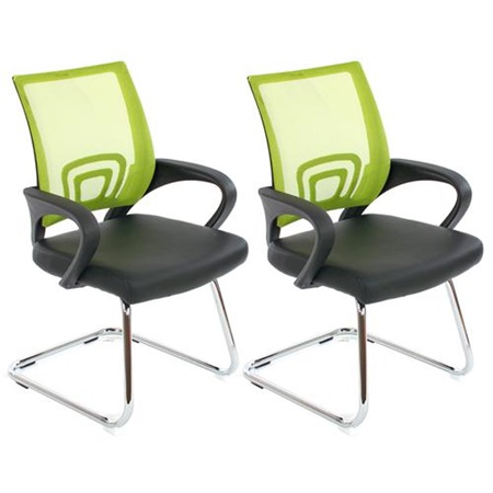 Lot de 2 Chaises Visiteur Ergonomiques SÉOUL NET, très commodes, en Maille et Cuir, Vert