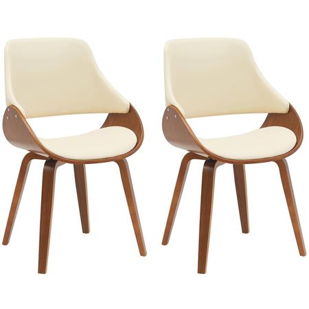 Lot de 2 Chaises Visiteur NESKA CUIR, Design Moderne, Structure en Bois couleur Noyer, Crème