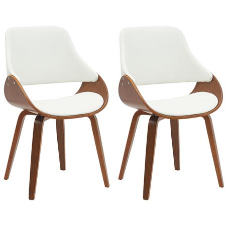 Lot de 2 Chaises Visiteur NESKA CUIR, Design Moderne, Structure en Bois couleur Noyer, Blanc