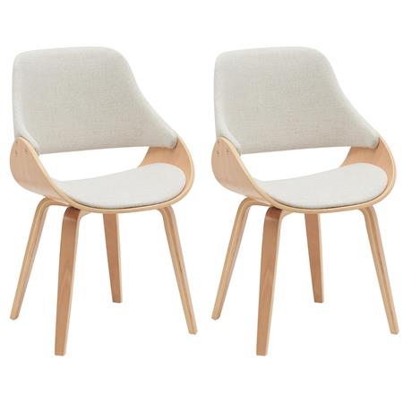 Lot de 2 Chaises Visiteur NESKA TISSU, Design Moderne, Structure en Bois Naturel, Crème