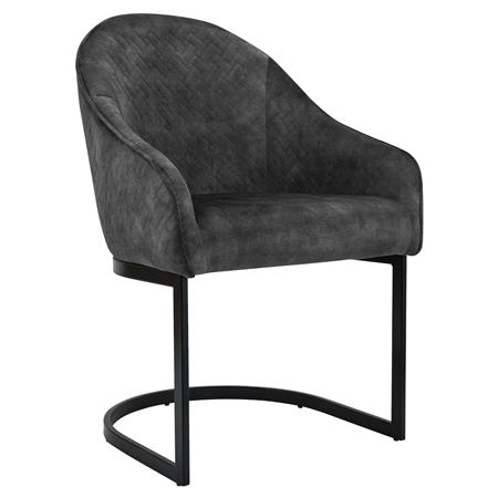 Chaise Visiteur TIKA, Rembourrage Epais, Structure Métallique, Piètement luge, En Velours, Gris Foncé