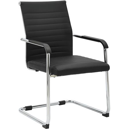 Chaise Visiteur LINAS, Design Moderne, Structure en Métal chromé, en Cuir, Noir