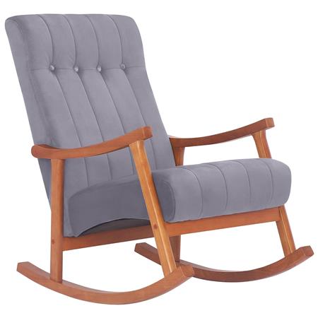 Fauteuil à Bascule SELMA, Grand Rembourrage, Structure en Bois couleur Noyer, Velours, Gris