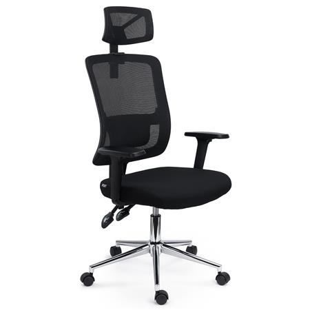 Chaise de Bureau MISTIC, Appui-tête, Utilisation Intensive de 8h, Dossier Réglable, Support Lombaire, en Tissu et Maille, Noir