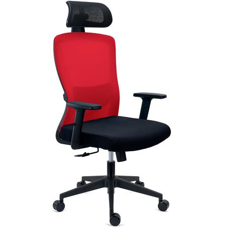 Chaise de Bureau NOTE PRO, Appui-tête, Utilisation Intensive de 8h, Support Lombaire Réglable, en Tissu et Maille, Rouge