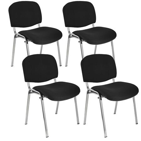 Lot de 4 Chaises Visiteur MOBY TISSU, Très Confortable, Piétement Chromé, en Tissu, Noir
