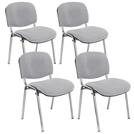 Lot de 4 Chaises Visiteur MOBY TISSU, Très Confortable, Piétement Chromé, en Tissu, Gris