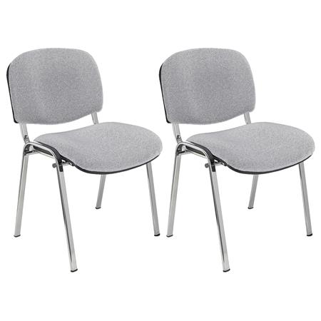 Lot de 2 Chaises Visiteur MOBY TISSU, Très Confortable, Piétement Chromé, en Tissu, Gris