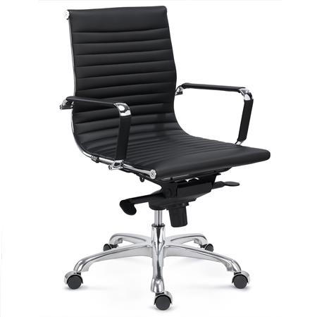 Chaise de Bureau DORIS, Dossier de Taille Intermédiaire, Structure Métallique Chromée, Cuir, Noir