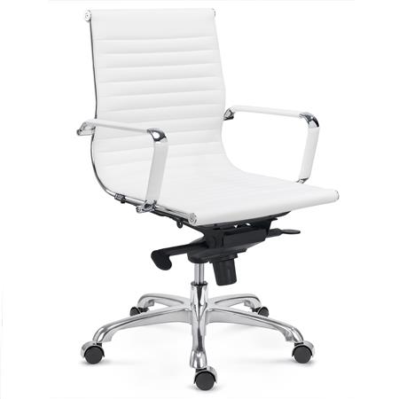 Chaise de Bureau DORIS, Dossier de Taille Intermédiaire, Structure Métallique Chromée, Cuir, Blanc