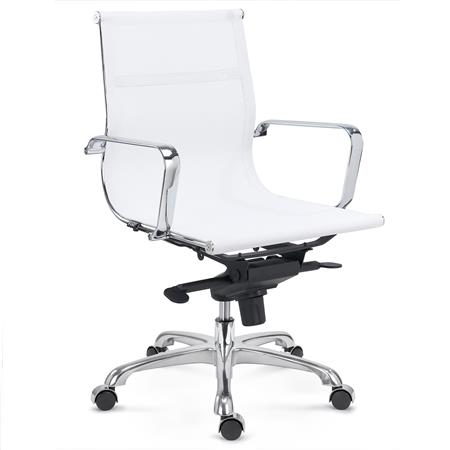 Chaise de Bureau DOMI, Dossier de Taille Intermédiaire, Structure Métallique Chromée, En Maille, Blanc