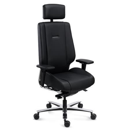 Chaise Ergonomique KRATOS CUIR AUTHENTIQUE, Utilisation Intensive 24 heures, Grand Confort, Noir