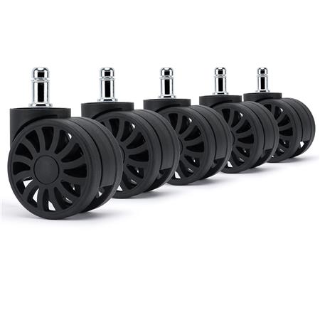 5x Roulettes H3 11x60mm, pour Sols Moquettés, Design Sportif, en Plastique, Noir