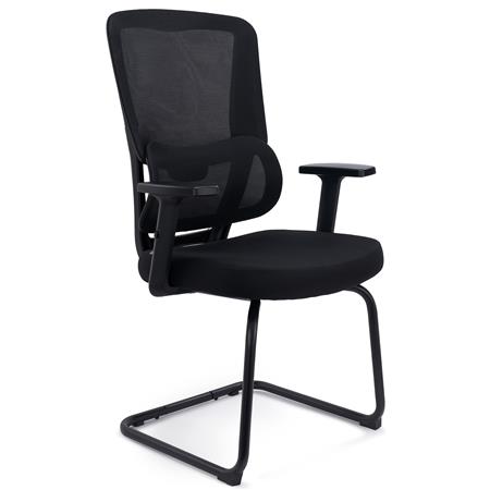 Chaise Visiteur Ergonomique SUPRA V, Support Lombaire, Accoudoirs Réglables, Piétement Métallique, Noir