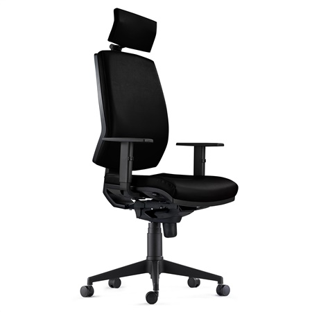 DEMO# Chaise Ergonomique OLIVER, en Cuir Authentique Noir, Appui-tête, Utilisation 8 Heures, Rembourrage Epais