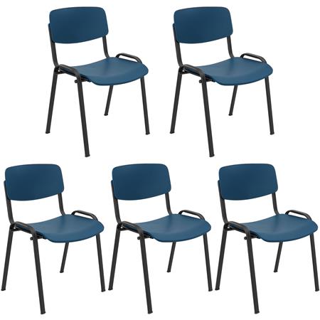 Lot de 5 Chaises Visiteur MILKA, Élégantes et Polyvalentes, Empilables, Piètement Noir, Bleu
