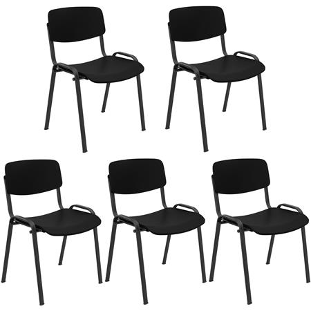 Lot de 5 Chaises Visiteur MILKA, Élégantes et Polyvalentes, Empilables, Piètement Noir, Noir