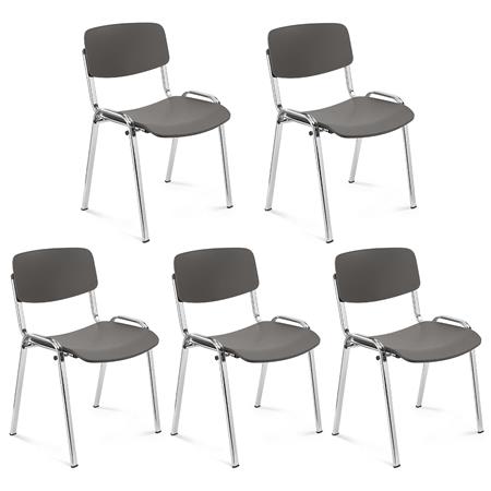 Lot de 5 Chaises Visiteur MILKA, Élégantes et Polyvalentes, Empilables, Piètement Chromé, Gris