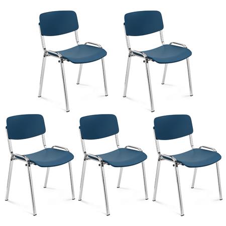 Lot de 5 Chaises Visiteur MILKA, Élégantes et Polyvalentes, Empilables, Piètement Chromé, Bleu