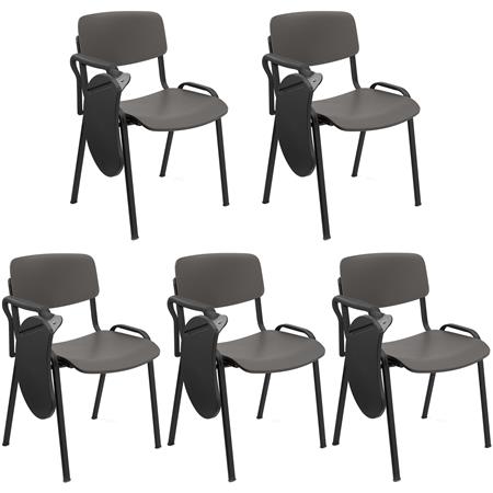 Lot de 5 Chaises Visiteur MILKA AVEC TABLETTE, Élégantes et Polyvalentes, Empilables, Piètement Noir, Gris