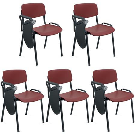 Lot de 5 Chaises Visiteur MILKA AVEC TABLETTE, Élégantes et Polyvalentes, Empilables, Piètement Noir, Bordeaux