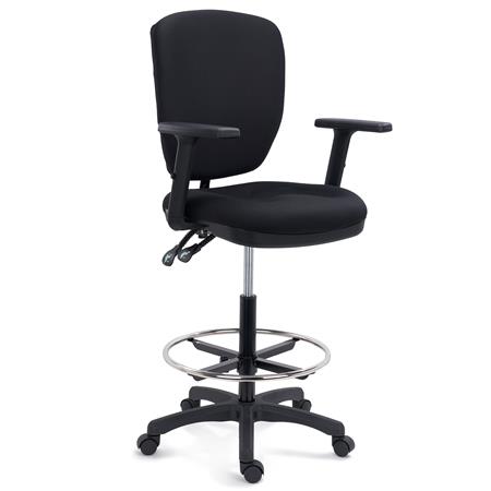 Tabouret de Travail TRADE, Dossier et Repose-pieds Réglables, Hauteur d'assise 67,5 - 92,5 cm, Tissu, Noir