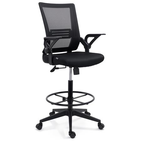 Tabouret de Travail NODUS, Accoudoirs Rabattables, Repose-pieds Réglable, En Tissu, Noir