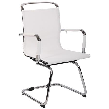 Chaise Visiteur GOUDA V, Maille Respirante, Structure Chromée, Blanc