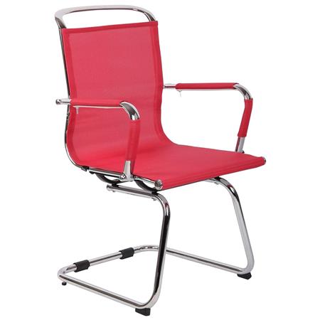Chaise Visiteur GOUDA V, Maille Respirante, Structure Chromée, Rouge