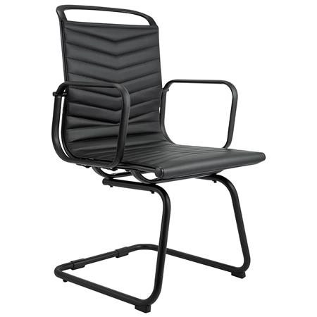 Chaise Visiteur NIUTAL, Elégante, Structure Métallique Noire, Cuir, Noir