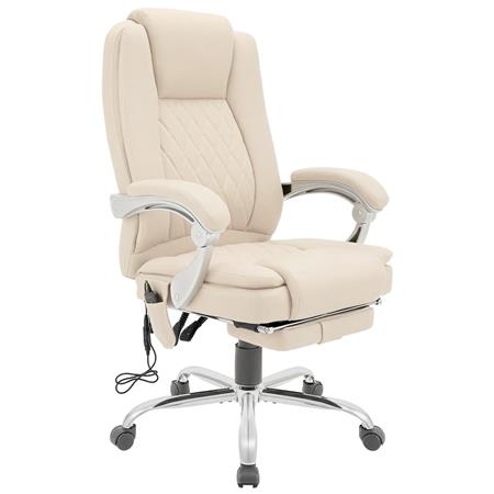 Fauteuil de bureau CABUYA, Repose-pieds Extensible, Fonction Massage, Cuir, Crème