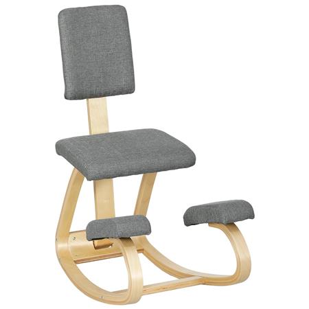 Siège Assis-genoux Ergonomique MOLTY, avec Dossier, Structure en Bois, en Tissu, Gris