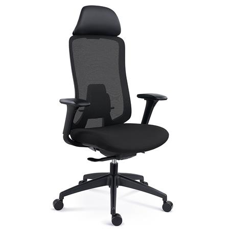 Chaise Ergonomique FENIX avec Appui-tête, Support Lombaire, en Tissu Ignifuge et Maille, Noir