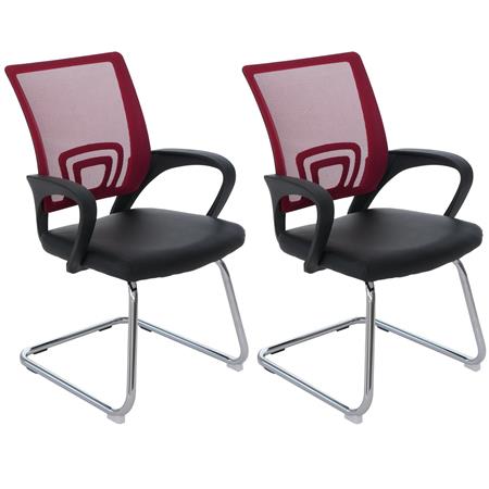 Lot de 2 Chaises Visiteur Ergonomiques SÉOUL NET, très commodes, en Maille et Cuir, Rouge