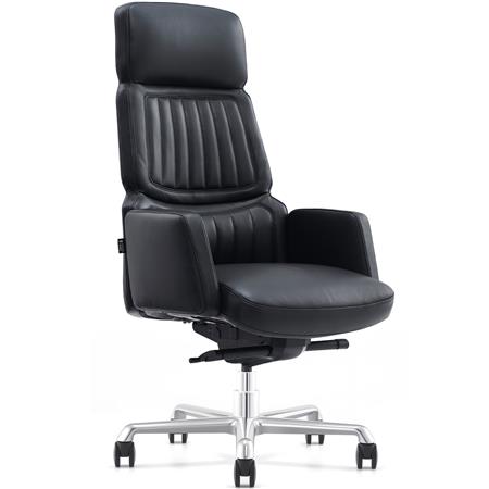 Fauteuil De Bureau TOTEM, Design Exclusif et Haute Qualité, Revêtement en Cuir Authentique, Noir