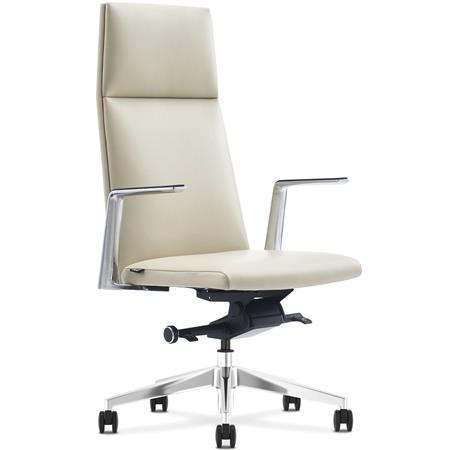 Fauteuil De Bureau TORINO, Design Exclusif, Accoudoirs et Base en Aluminim, Cuir Authentique, Crème