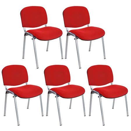 Lot de 5 chaises visiteur MOBY BASE, Commode et Pratique, Prix Incroyable, Rouge et Piétement Gris