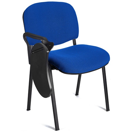 Chaise visiteur MOBY avec TABLETTE écritoire rabattable, Prix incroyable! Bleu et Piétement Noir