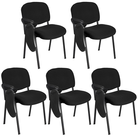 Lot de 5 Chaises Visiteur MOBY avec TABLETTE écritoire rabattable, Prix incroyable! Noir et Piétement Noir