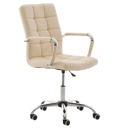 Fauteuil de Bureau BRISTOL, structure et accoudoirs métalliques, Revêtement cuir, Crème