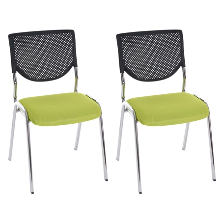 Lot de 2 Chaises Visiteur NAPOLI, Fonctionnelles et Commodes, Structure Métallique, Vert et Piétement Chromé