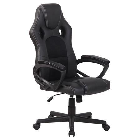 Fauteuil Gamer MONTMELO, design sportif spectaculaire, Cuir et Tissu, Noir