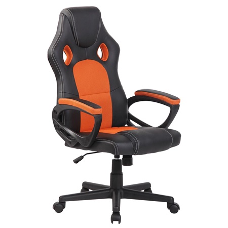 Fauteuil Gamer MONTMELO, design sportif spectaculaire, Cuir et Tissu, Noir et Orange