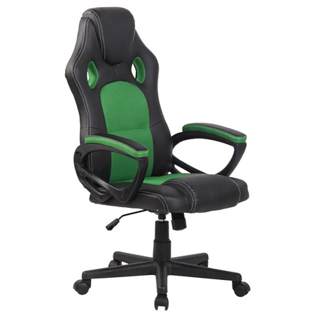 Fauteuil Gamer MONTMELO, design sportif spectaculaire, Cuir et Tissu, Noir et Vert