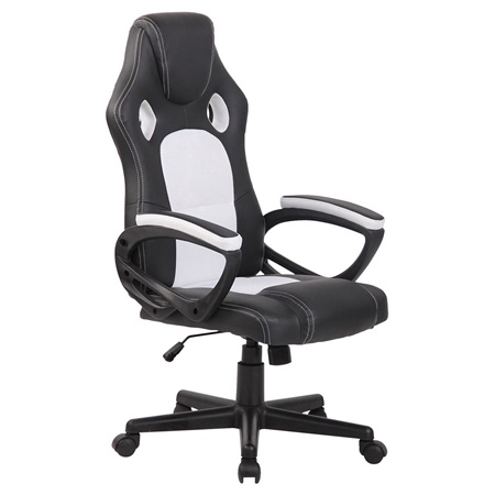 Fauteuil Gamer MONTMELO, design sportif spectaculaire, Cuir et Tissu, Noir et Blanc