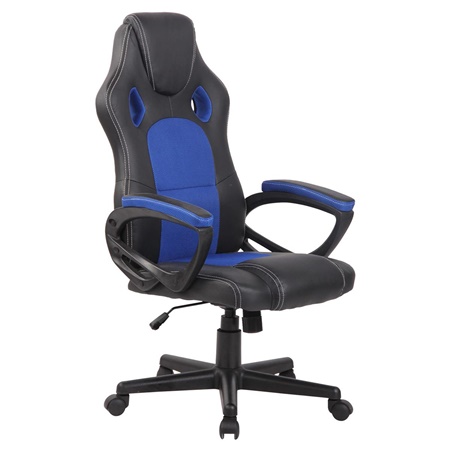 Fauteuil Gamer MONTMELO, design sportif spectaculaire, Cuir et Tissu, Noir et Bleu