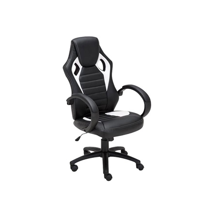 Fauteuil Gamer ASCARI, Design Sportif et Grand Confort, Cuir et Tissu, Noir et Blanc